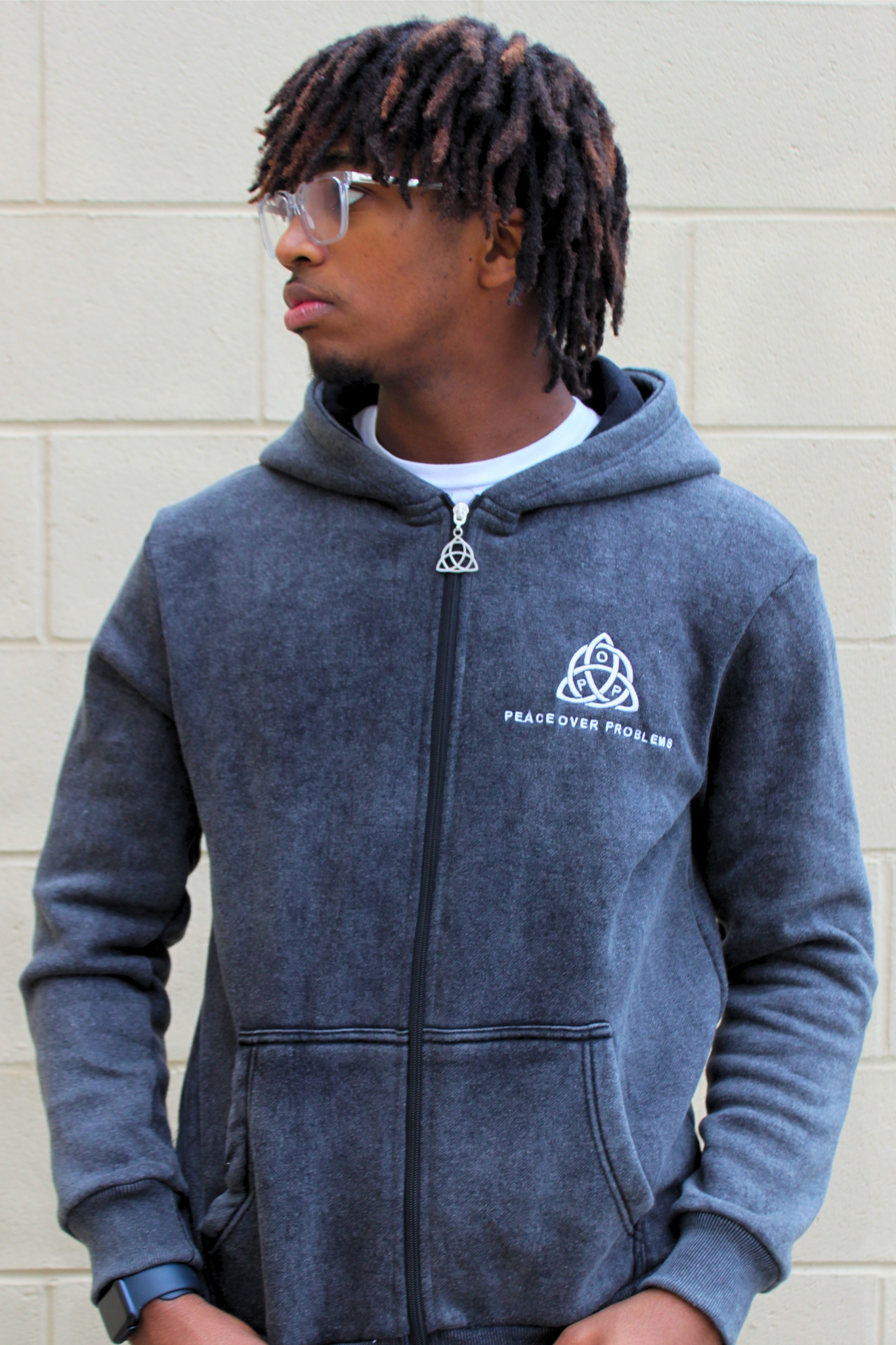 *PRE ORDER* "PeaceOverProblems" (Charcoal Black) Zip-Up Hoodie (TRUE TO SIZE)